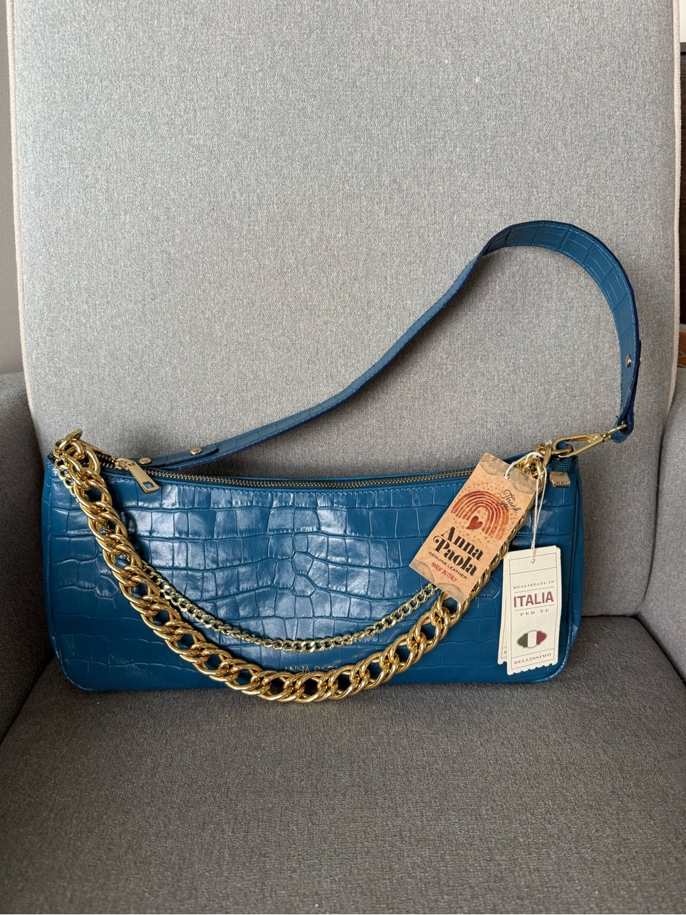 Anna Paola Italian Leather
crocodile-embossed Shoulder Chain Bag